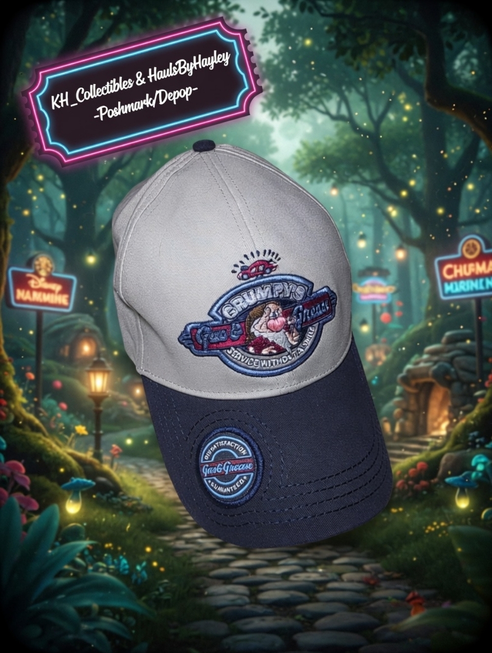 Disney Parks Grumpy's Gas & Grease Baseball Cap Dwarfs Garage Hat NWT